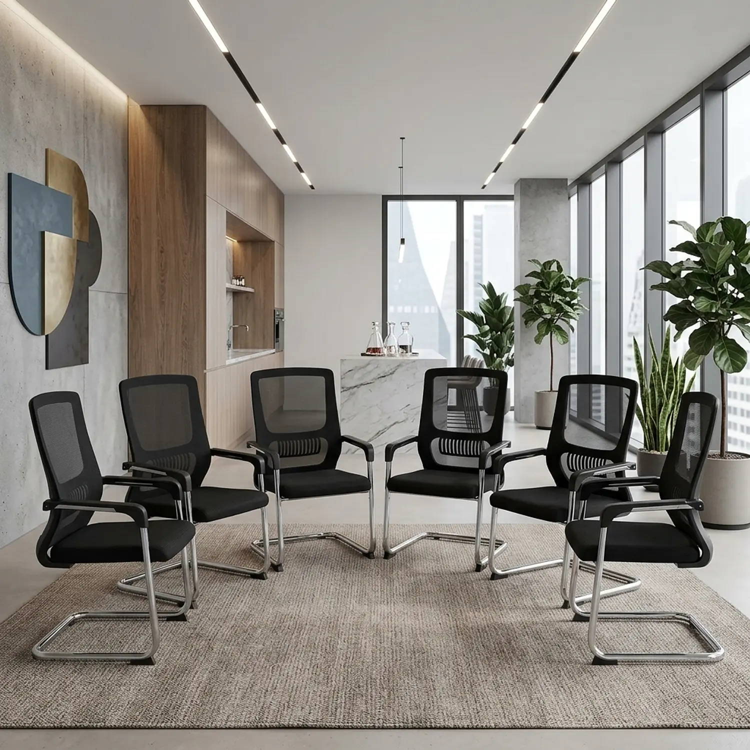 Set de 6 Silla de Visita Sofía con Respaldo de Malla y Estructura Metálica 1