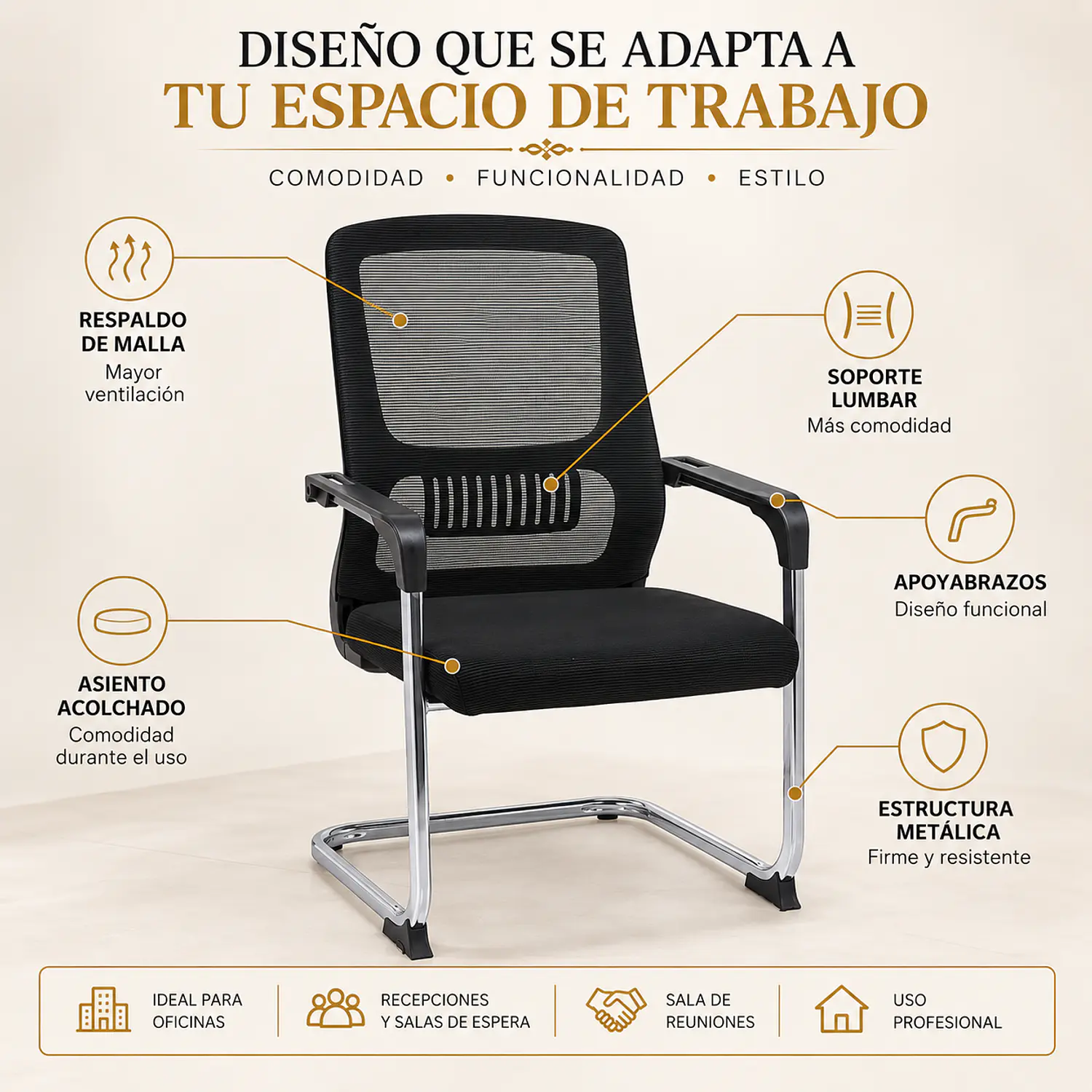 Set de 8 Silla de Visita Sofía con Respaldo de Malla y Estructura Metálica 3