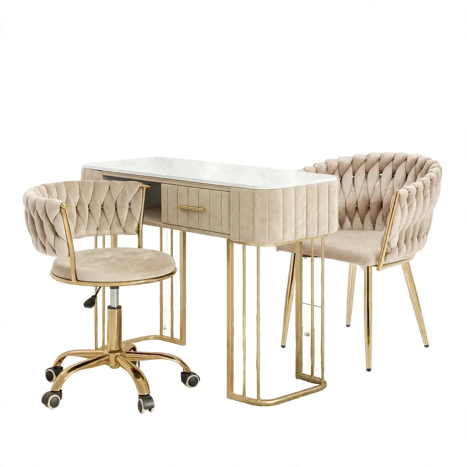 Set Manicura Profesional Mesa, Poltrona y Silla con Ruedas de Felpa 7