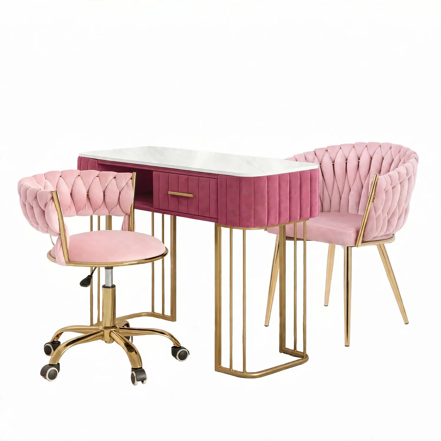 Set Manicura Profesional Mesa, Poltrona y Silla con Ruedas de Felpa 13