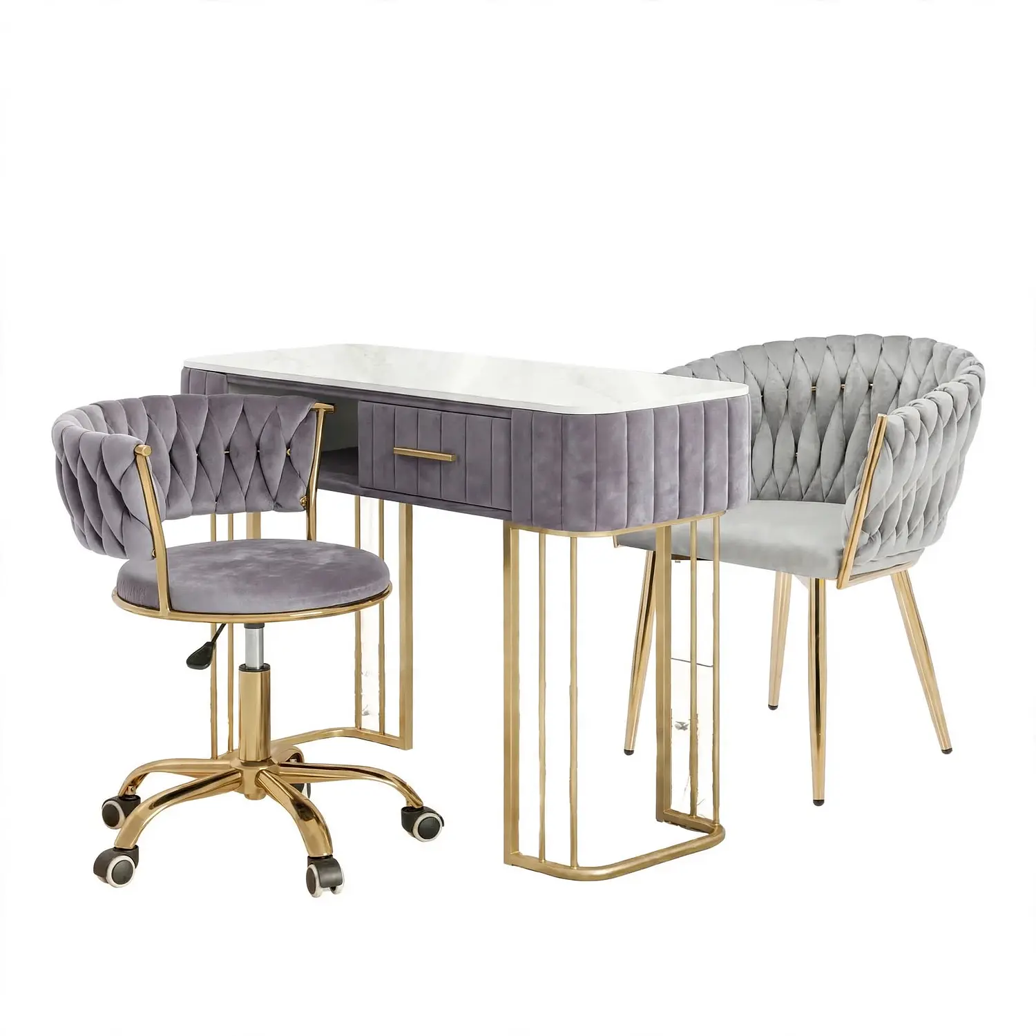 Set Manicura Profesional Mesa, Poltrona y Silla con Ruedas de Felpa 2