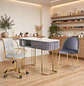 Mesa de Manicure Profesional con 2 Sillas de Felpa Gris para Salón de Belleza - Miniatura 1