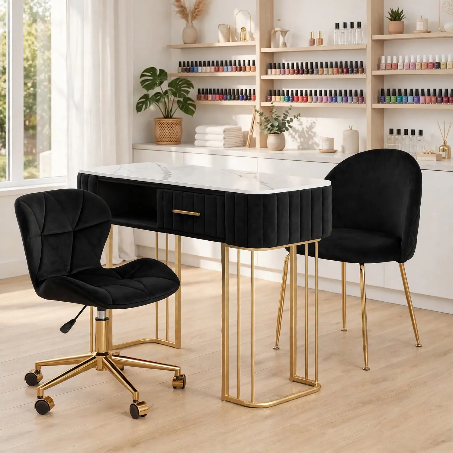 Set de manicura de Mesa de Manicura Profesional con 2 Sillas de Felpa 1