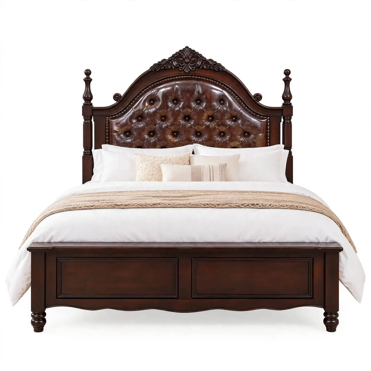 Cama King Gales Café Capitoneada de Madera Clásica Ecocuero Gales 2