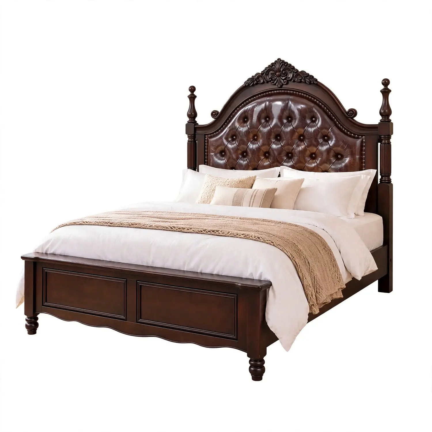 Cama King Gales Café Capitoneada de Madera Clásica Ecocuero Gales 4