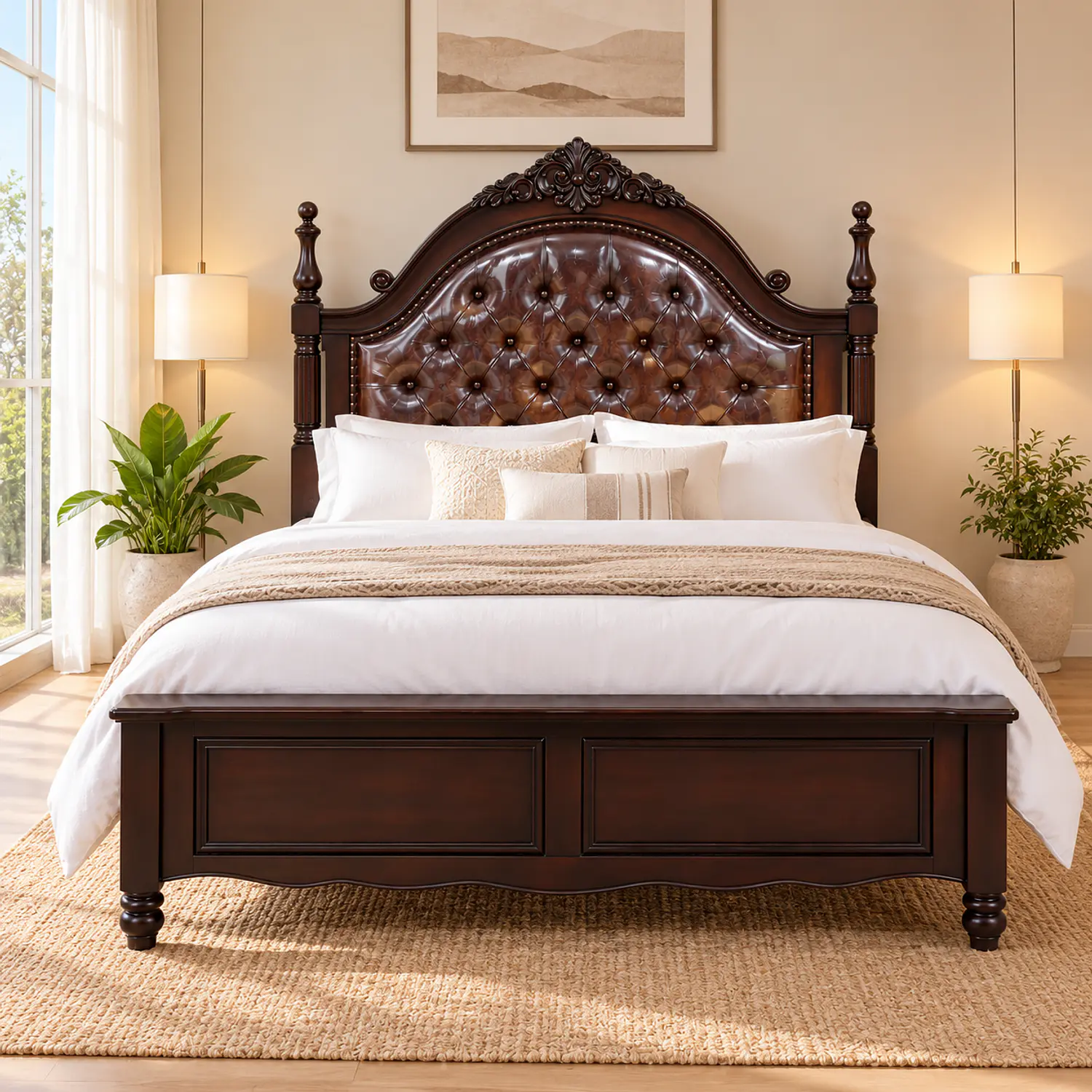 Cama King Gales Café Capitoneada de Madera Clásica Ecocuero Gales 5