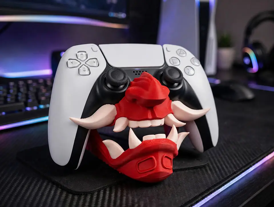 Soporte Oni Rojo para Control PS5 / Xbox - Máscara Demonio Japonesa 3D 1