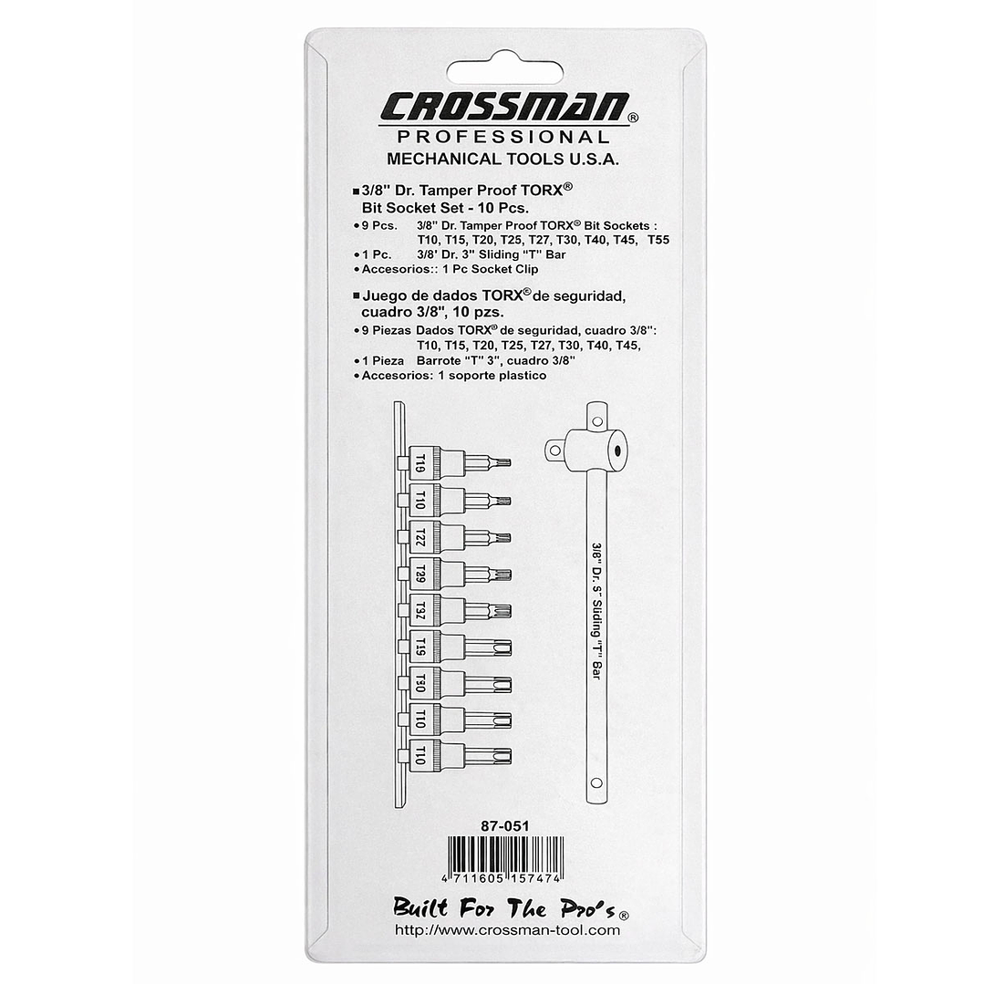 Juego de Dados TORX de Seguridad 3/8” Crossman – 10 Piezas 2