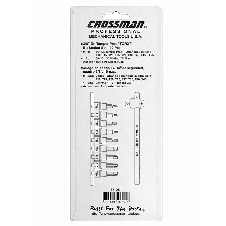 Juego de Dados TORX de Seguridad 3/8” Crossman – 10 Piezas 2
