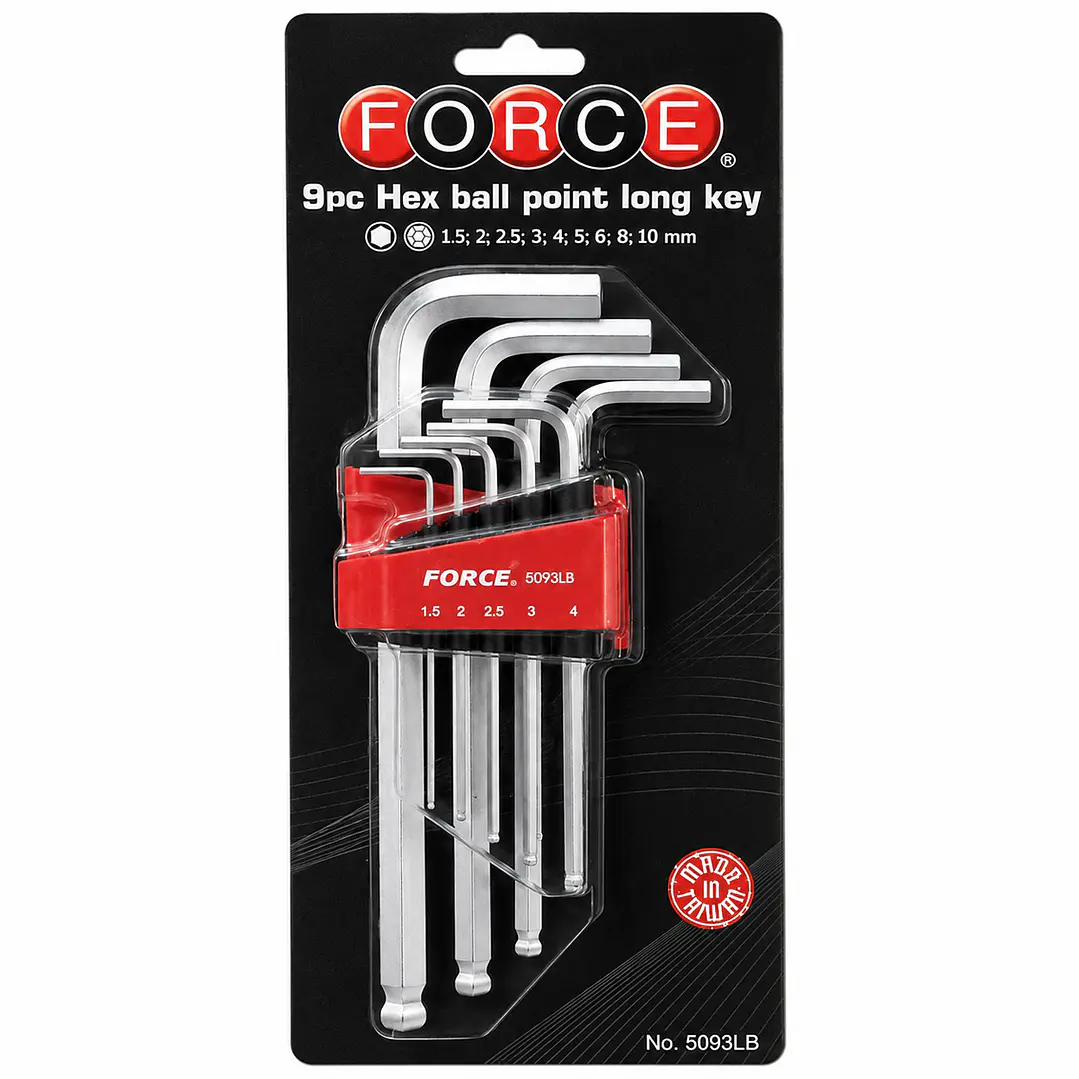 Juego de Llaves Allen Punta Bola Largas FORCE 5093LB – 9 Piezas 1,5 a 10 mm 1