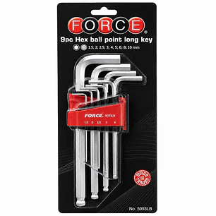 Juego de Llaves Allen Punta Bola Largas FORCE 5093LB – 9 Piezas 1,5 a 10 mm
