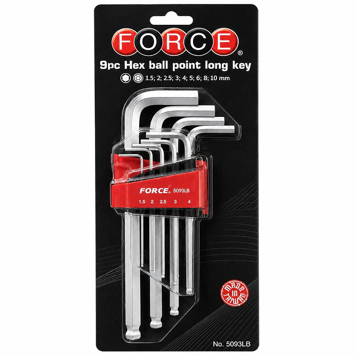 Juego de Llaves Allen Punta Bola Largas FORCE 5093LB – 9 Piezas 1,5 a 10 mm 1