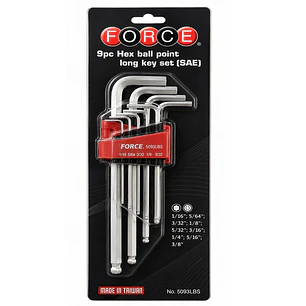 Juego de Llaves Allen Punta Bola Largas FORCE 5093LBS – 9 Piezas 1/16