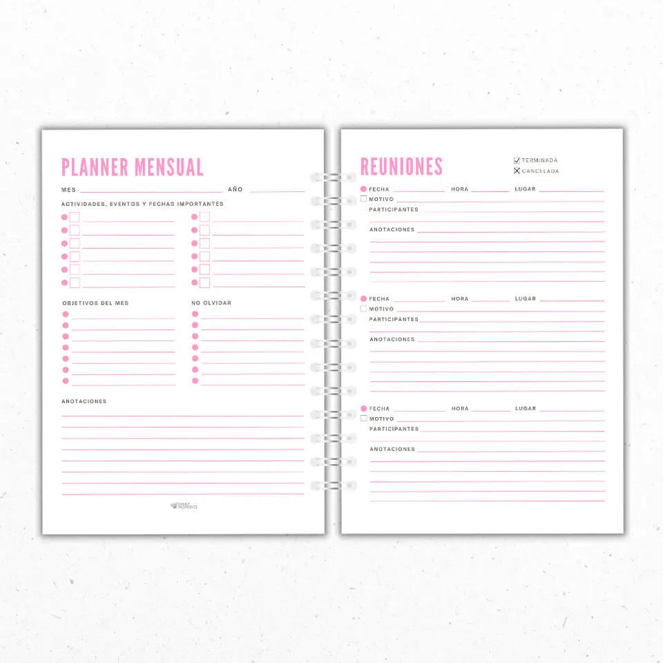 Planner Mensual Abogadas Rosado 2