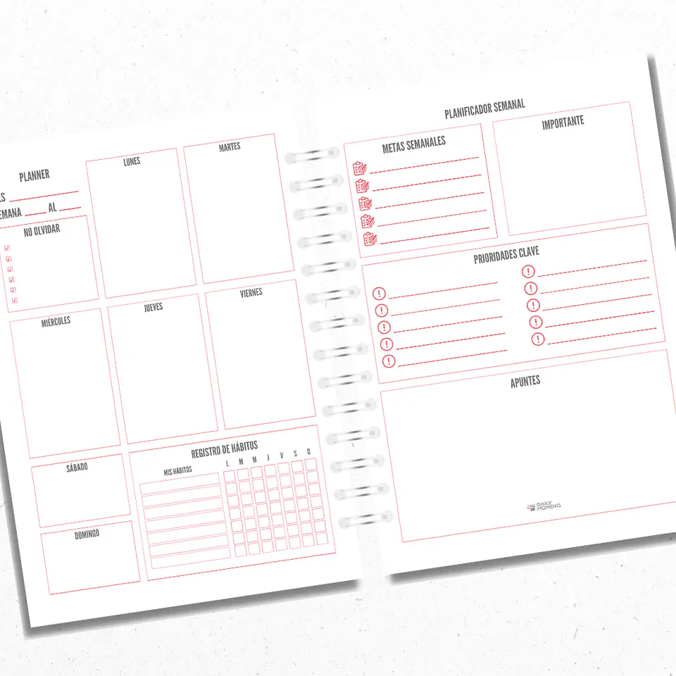 Planner Semanal Rojo 3