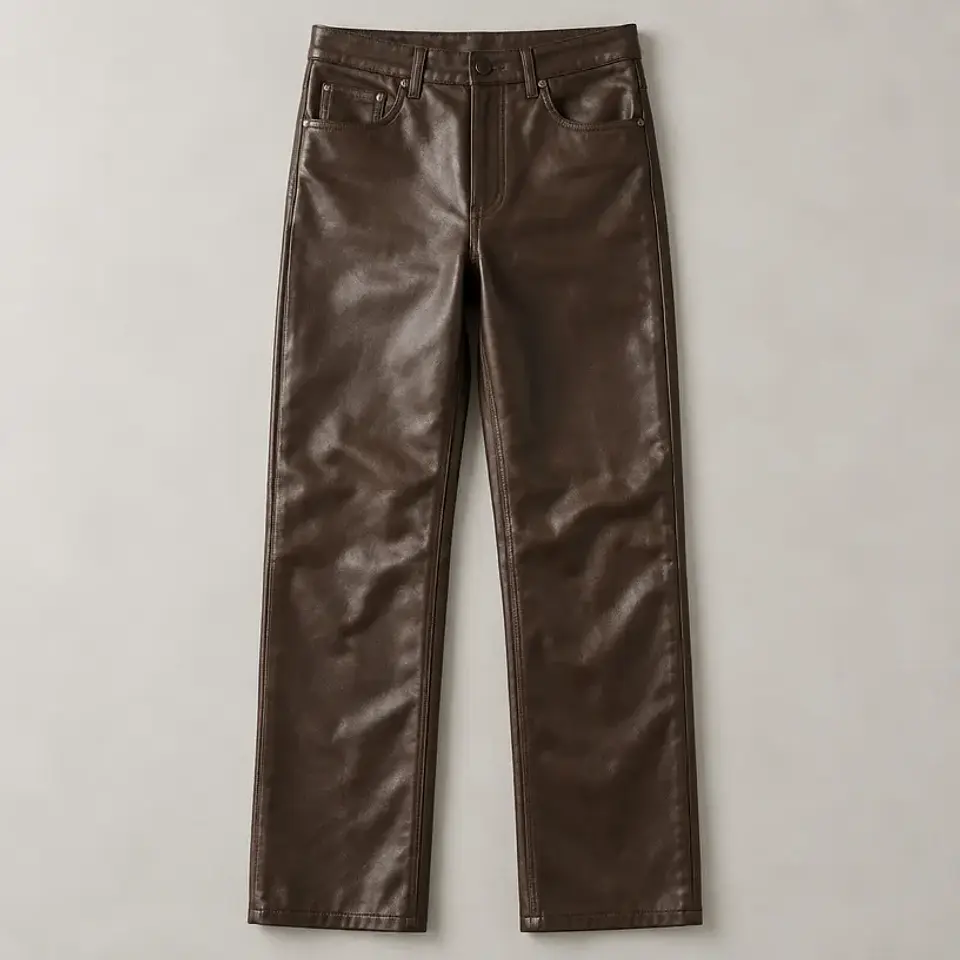 Pantalón recto de cuero — café oscuro 1