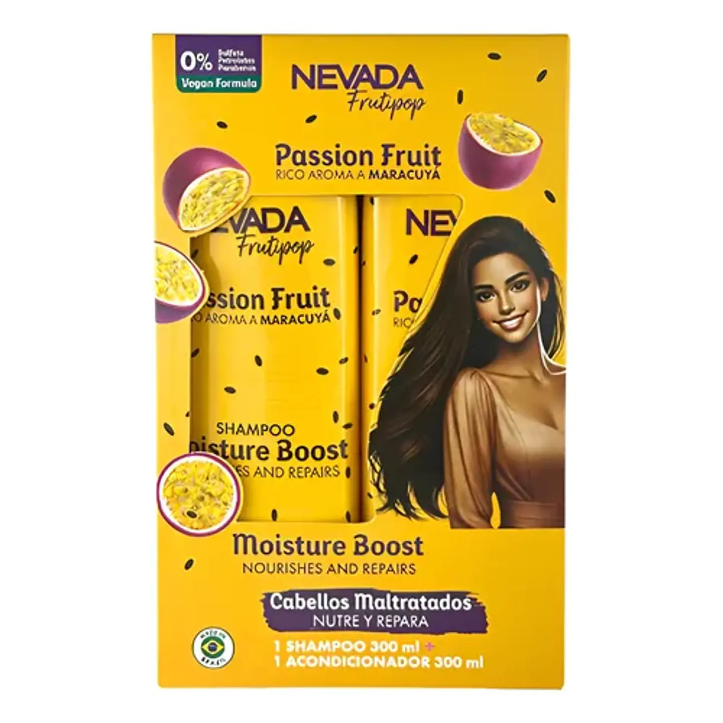 Shampoo 300ml + Acondicionador 300ml Cabello Dañado Maracuyá Frutipop - Nevada 1