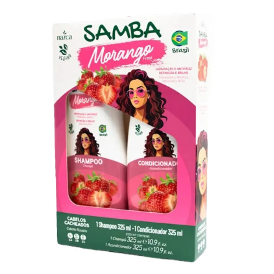 Shampoo 325ml + Acondicionador 325ml Morango Cabello Rizado - Samba Brasil 1