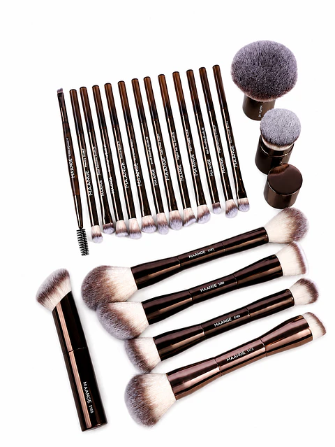 Set de 20 Brochas de Maquillaje Marrones + Bolsito de Almacenamiento - Maange
