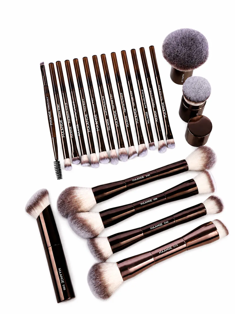 Set de 20 Brochas de Maquillaje Marrones + Bolsito de Almacenamiento - Maange 1