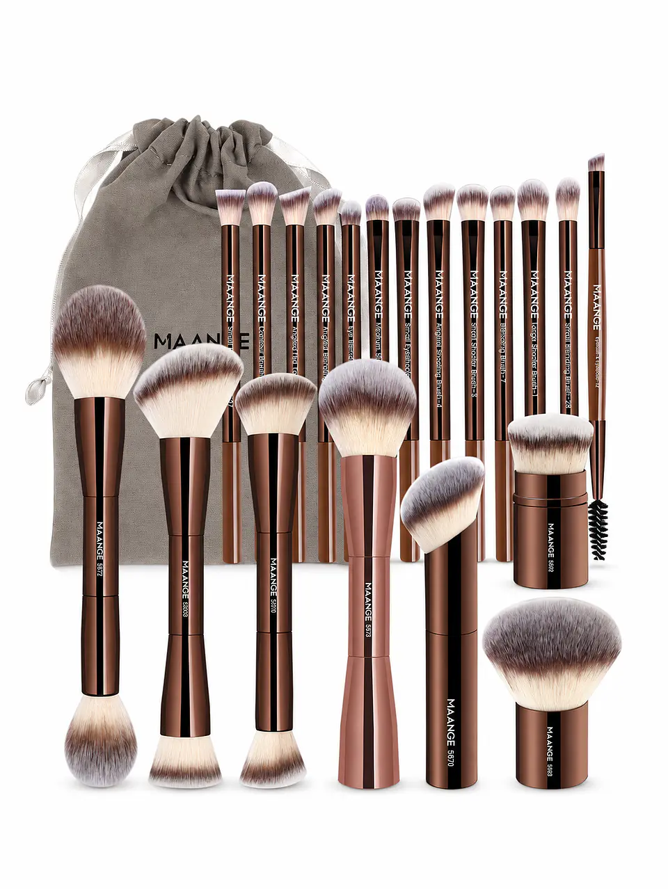 Set de 20 Brochas de Maquillaje Marrones + Bolsito de Almacenamiento - Maange 2