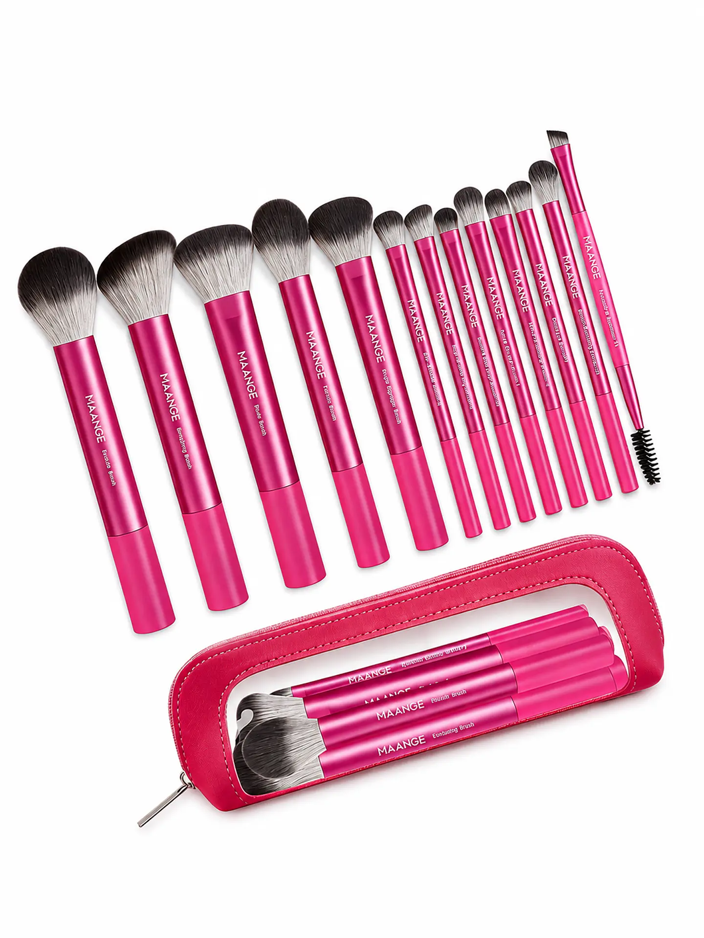 Set de 13 Brochas de Maquillaje Fucsias + Estuche de Almacenamiento - Maange 1