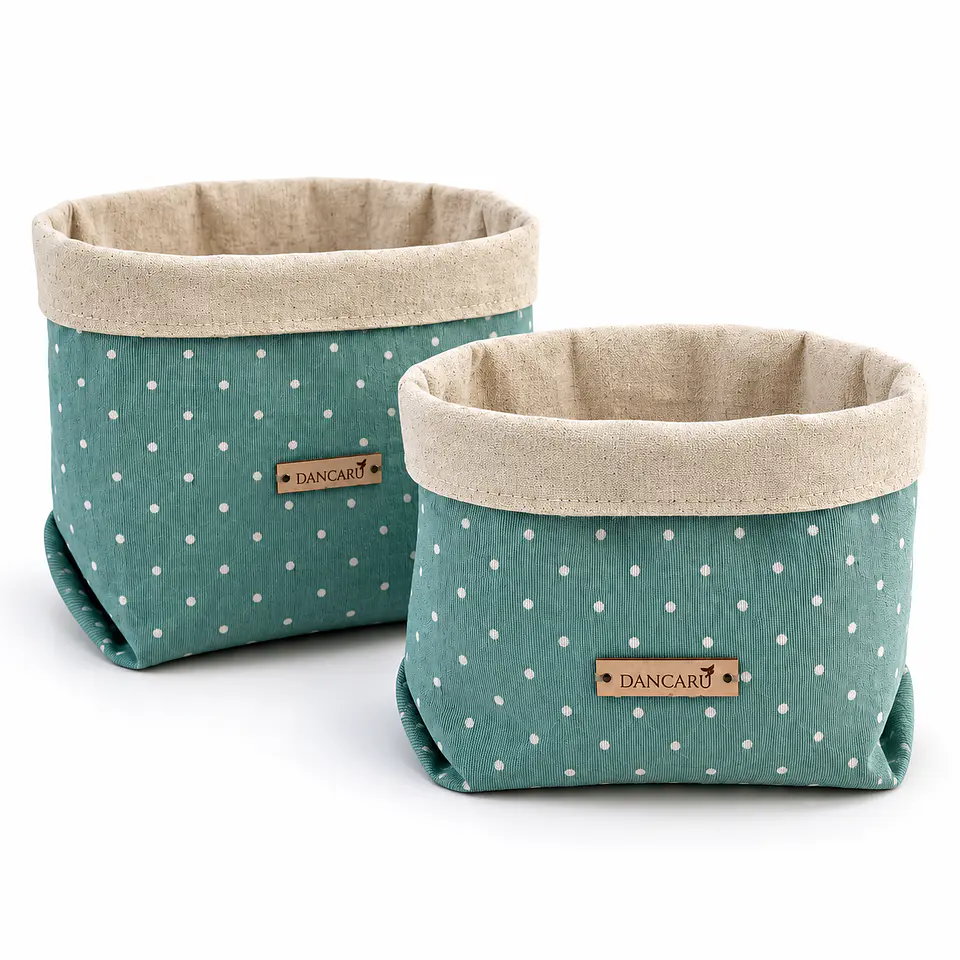 Paneras de Lona Turquesa con Lunares Set 2 Unidades 2