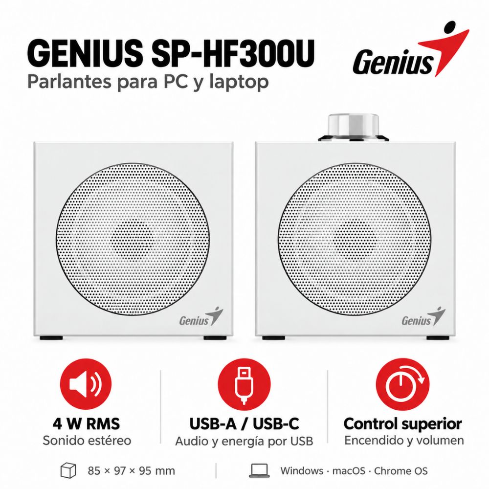 Parlantes Genius SP-HF300U 4W USB-A y USB-C para PC y laptop