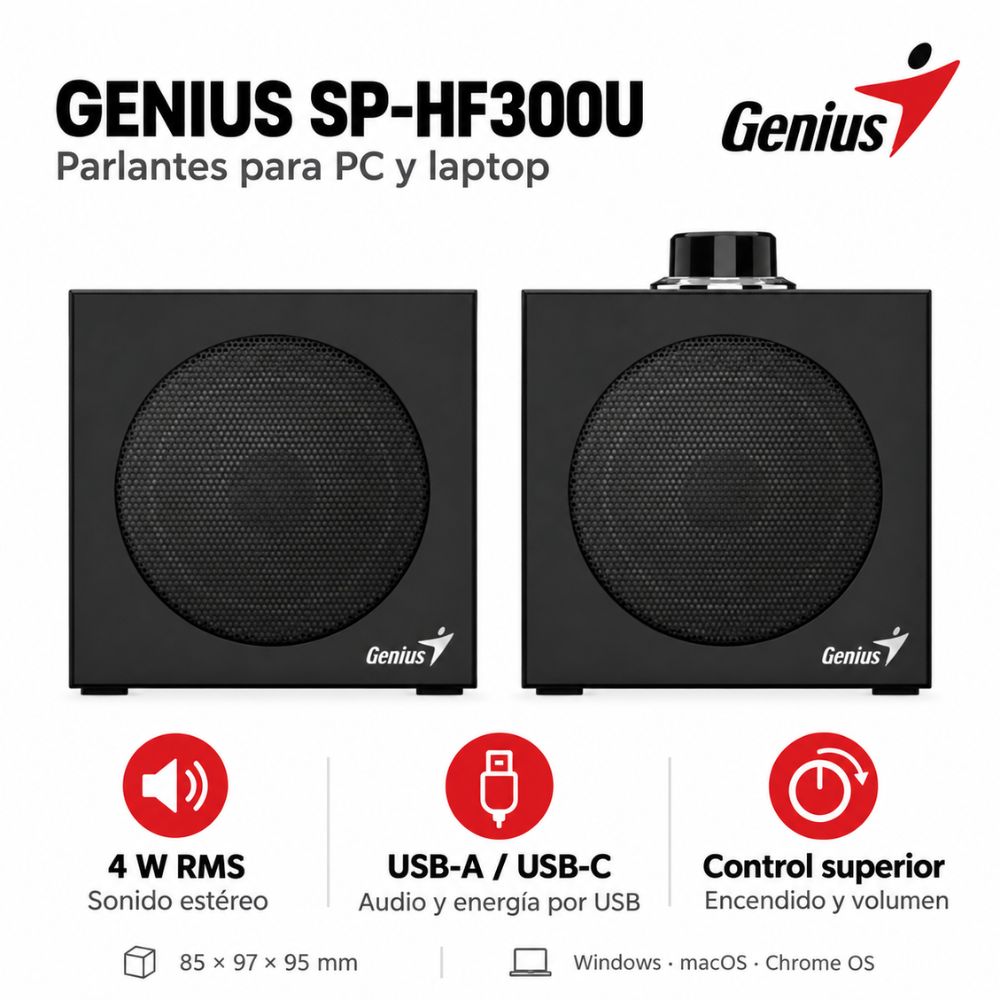 Parlantes Genius SP-HF300U 4W USB-A y USB-C para PC y laptop