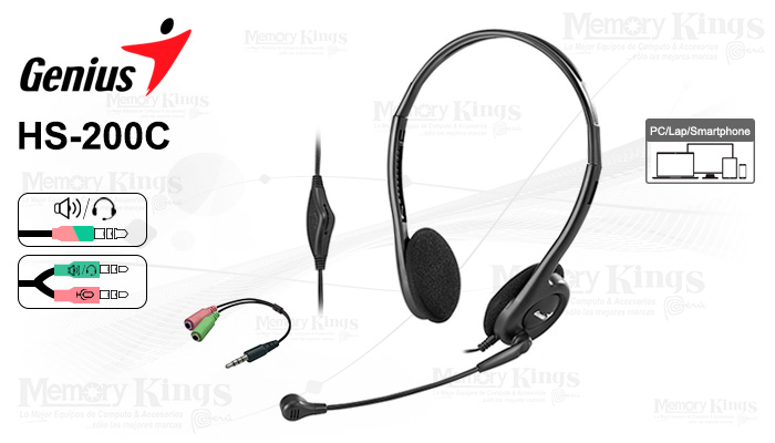 Audífonos Genius HS-200C negros con adaptador de 3.5 mm