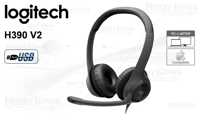 Audífonos Logitech H390 V2 USB-A con micrófono negros