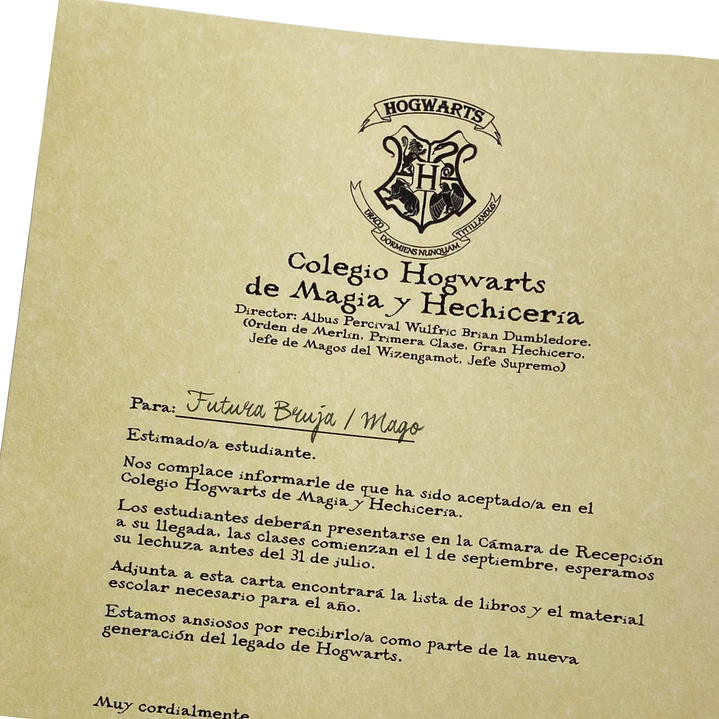 Carta de Admisión a Hogwarts - Edición Clásica 2