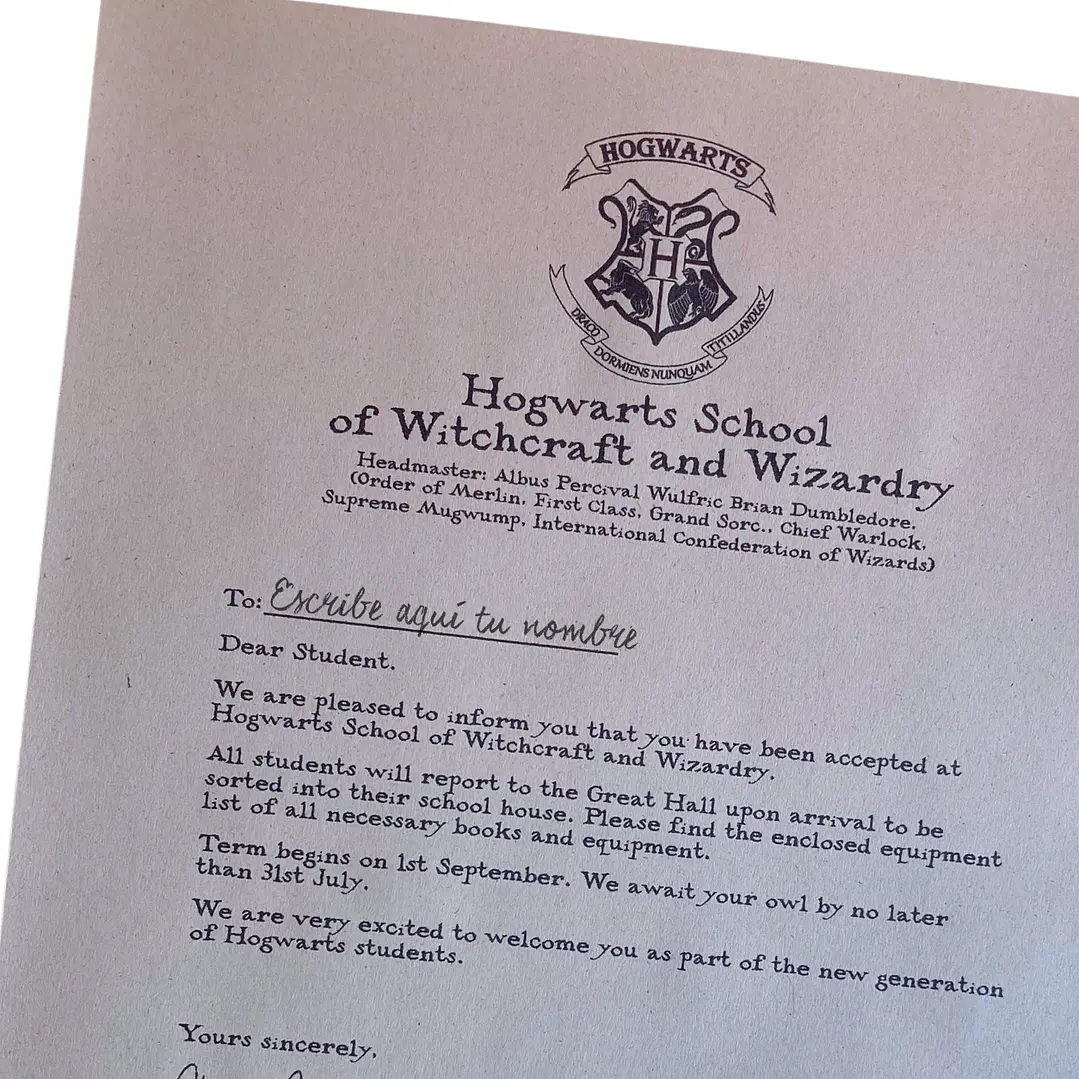 Carta de Admisión a Hogwarts - Edición Clásica 5
