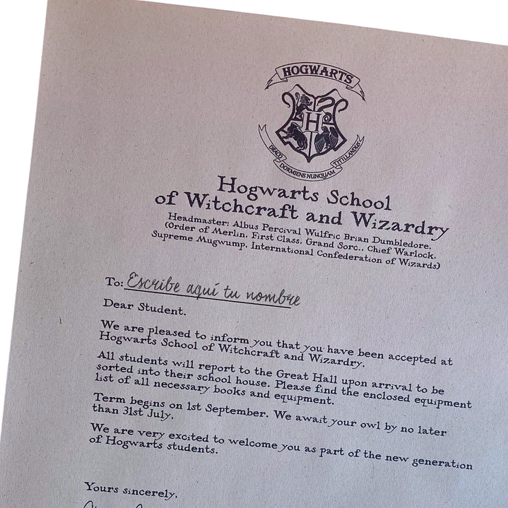 Carta de Admisión a Hogwarts - Edición Clásica 5