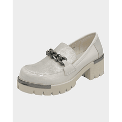 Mocasin para mujer con taco y cadena Beige