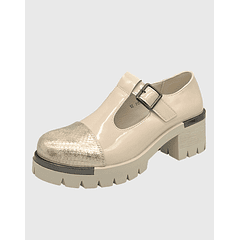 Zapato para mujer con taco bajo Mary jane Beige