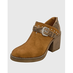 Botin para mujer con taco y hebilla campera Camel