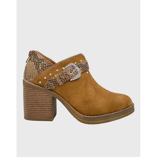 Botin para mujer con taco y hebilla campera Camel 4