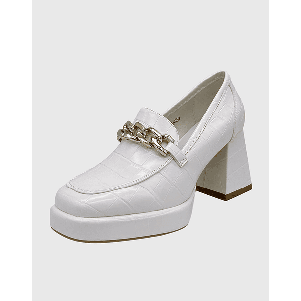 Zapato para mujer con taco y cadena Blanco 1