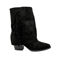 Botin alto para mujer flecos tapada Negro