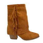 Botin alto para mujer flecos tapada Camel 1