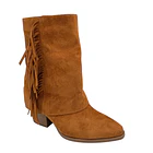 Botin alto para mujer flecos tapada Camel 3