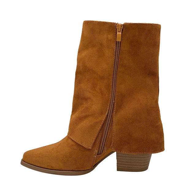 Botin alto para mujer flecos tapada Camel 5