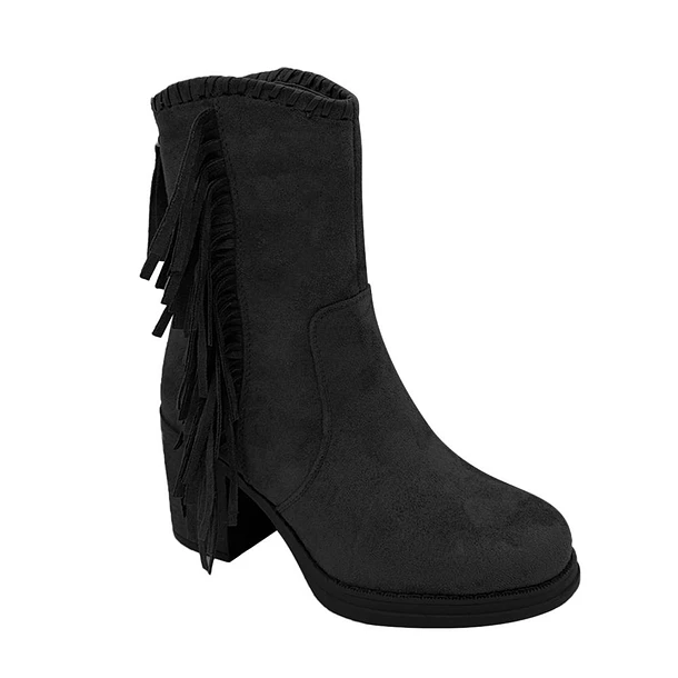 Bota Mujer Western con Flecos Color Negro 1