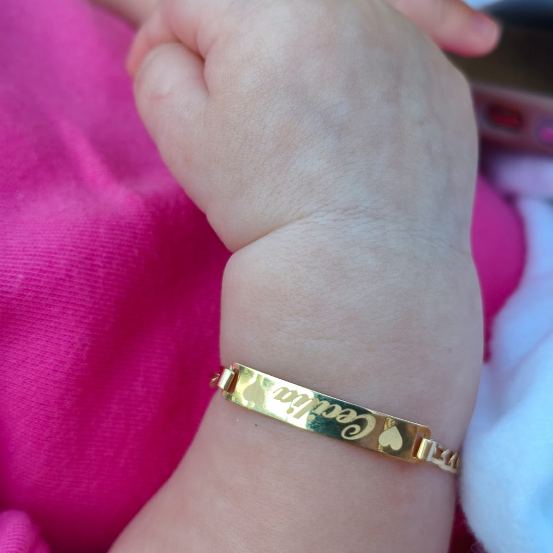 Pulseira Chapinha de Ouro Amarelo Gravação Laser Gratis 10