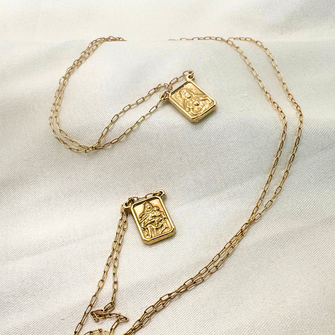 Escapulario de Ouro Amarelo com Imagem Nossa Senhora e Sagrado Coração 8