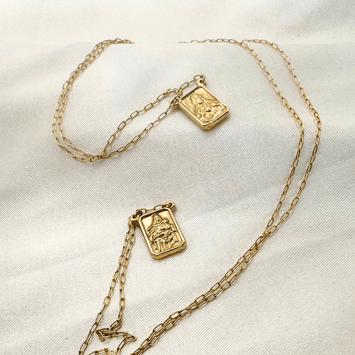 Escapulario de Ouro Amarelo com Imagem Nossa Senhora e Sagrado Coração 8