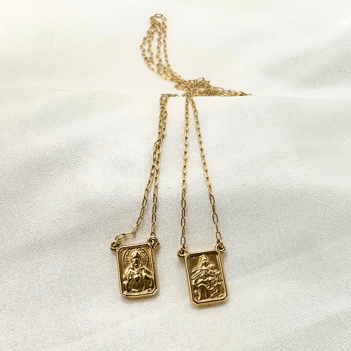Escapulario de Ouro Amarelo com Imagem Nossa Senhora e Sagrado Coração 4