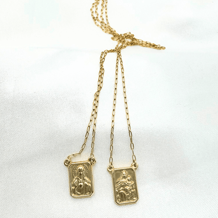 Escapulario de Ouro Amarelo com Imagem Nossa Senhora e Sagrado Coração 5