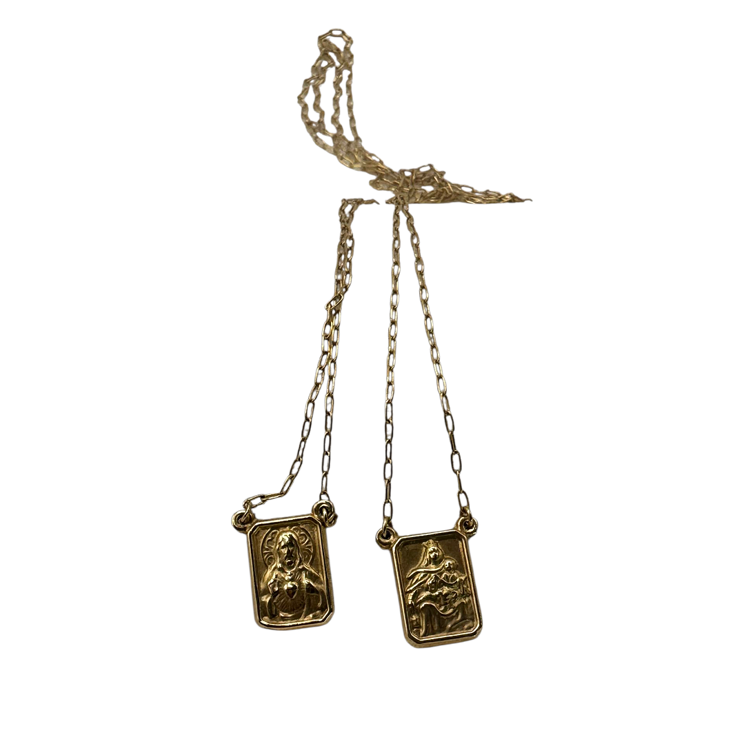 Escapulario de Ouro Amarelo com Imagem Nossa Senhora e Sagrado Coração 10